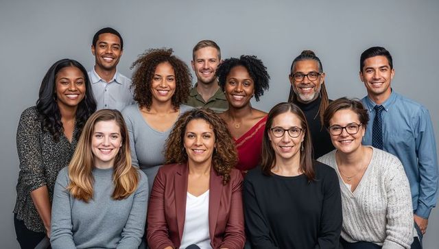 Diverse Team of Professionals Posing Together in Studio