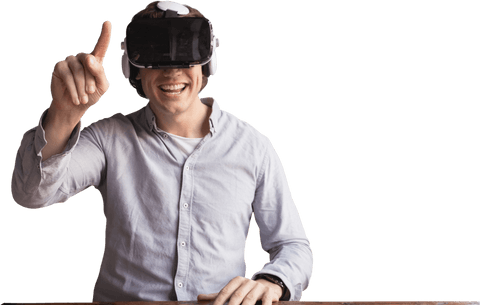 smiling man using transparent vr goggles engaging with virtual world - Download Free Stock Videos Pikwizard.com