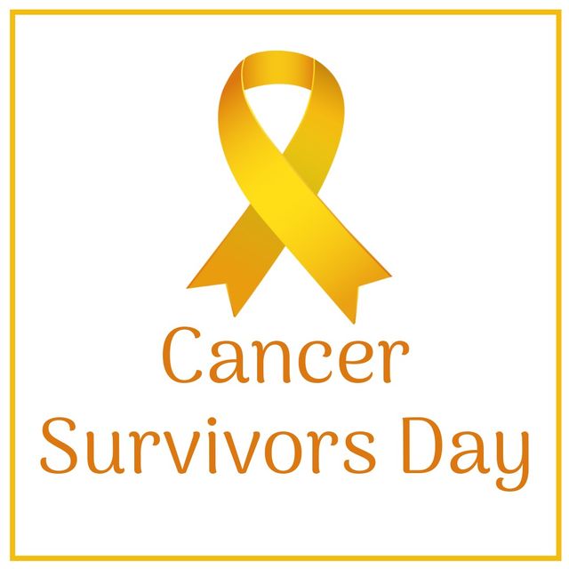 Digital composite image of cancer survivor day text with golden ribbon against white background. vector, symbolism, fightback and cancer awareness campaign concept.