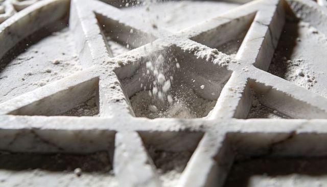 Dusting star-shaped mold with fine flour in artisan pastry workshop closeup texture