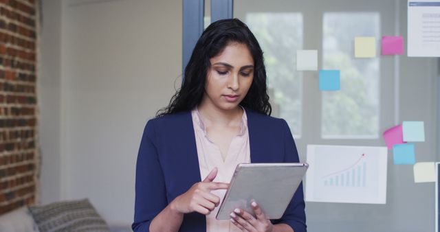 Busy Diverse Casual Businesswoman Standing In Office And Working On 