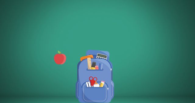 Back to School Supplies with Floating Apple on Green Background - Download Free Stock Images Pikwizard.com