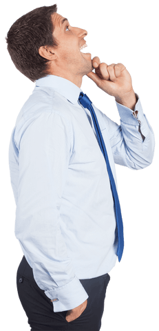 Thoughtful Businessman in Transparent Background Looking Up
