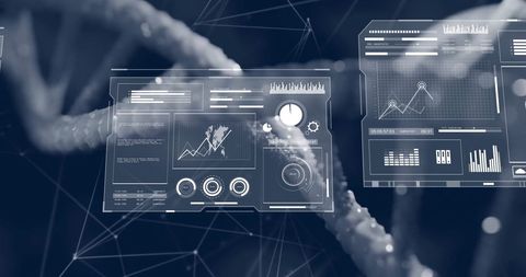 Futuristic dna analysis with digital data interfaces