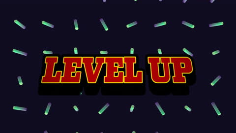 Retro Level Up Graphic with Neon Details over Dark Background