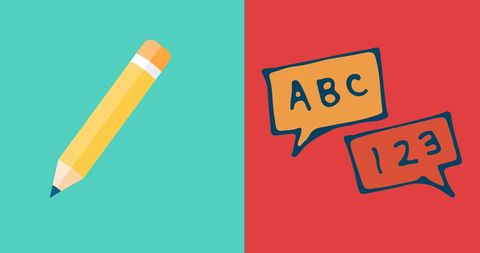 Colorful education icons with pencil and speech bubbles