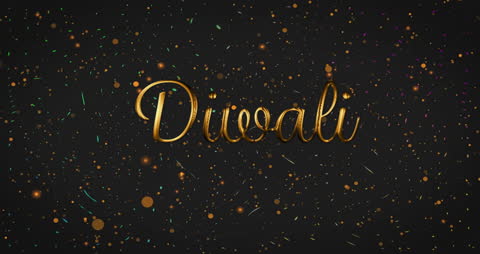 Glittering Diwali Text with Golden Sparkles on Black