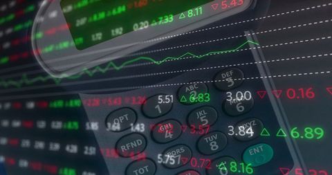 Financial Data Overlay on Payment Terminal Symbolizing Modern Transactions