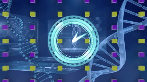 Digital DNA Strand and Clock Animation in Blue Theme