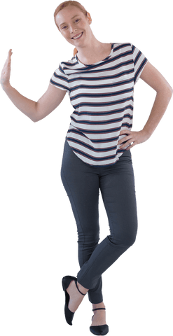 Smiling Woman Leaning On Transparent Background, Casual Fashion