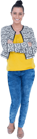 Transparent full length portrait of woman in stylish casual outfit