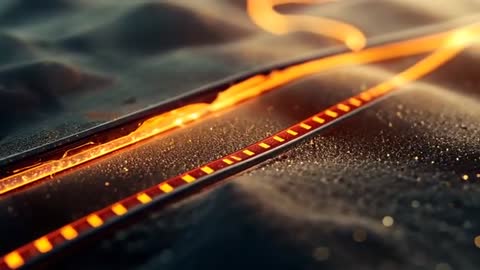 Flowing Glowing Filament Creating Spark Trail on Sand