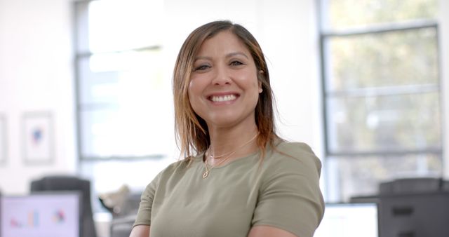 Happy Caucasian Businesswoman Smiling in Casual Office Environment - Download Free Stock Images Pikwizard.com