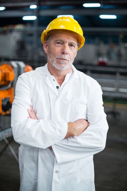 Portrait of factory engineer standing with his arms crossed - Download Free Stock Photos Pikwizard.com