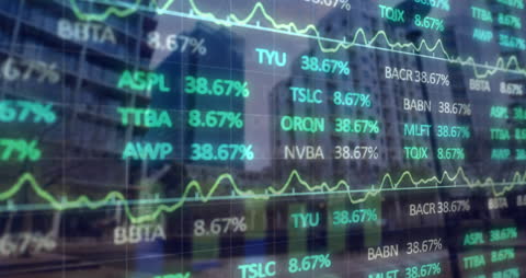 Financial Data Display Over City Background