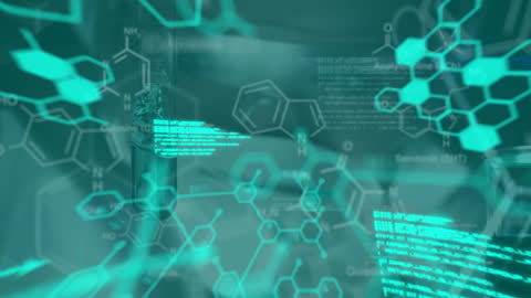Data Processing Concept with Chemical Structures Over Scientist in Laboratory