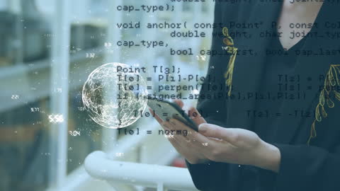 Woman Using Smartphone with Networking Digital Globe