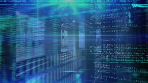 Abstract Digital Code Over Cityscape