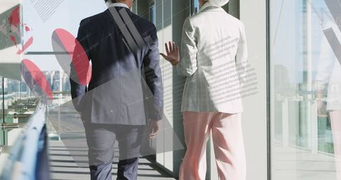 Business Professionals Walking in Digital Data Environment