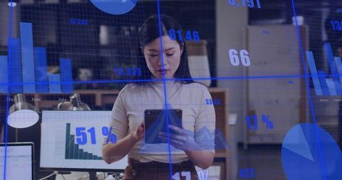 Monitoring ar business dashboard while tapping tablet in modern office analytics workspace
