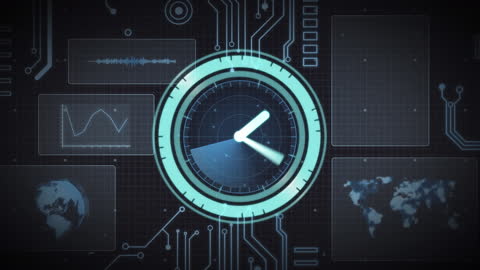 Digital Clock Interface With Data Processing Animation