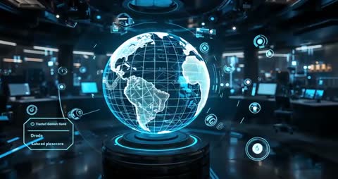 Futuristic Operations Center with Rotating Holographic Globe