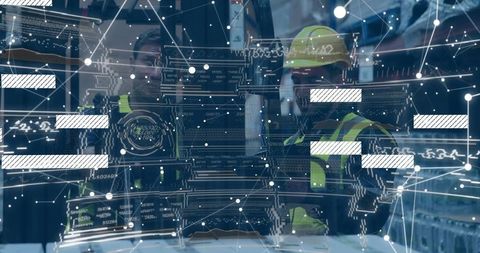 Construction Workers Using AR Tablet for Industrial Diagnostics and Site Monitoring