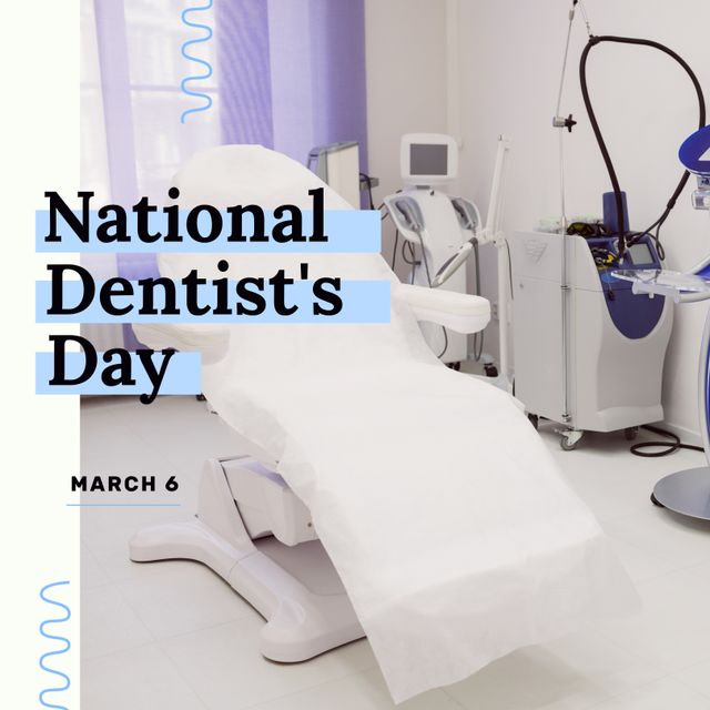 Composition of national dentist's day text and dentist's surgery. National dentist's day, dentistry and tooth health concept.