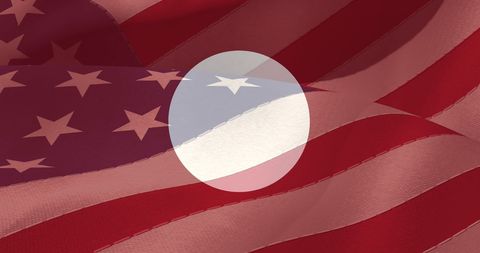 Bold design blending American flag motifs with abstract red, white, and blue circular shapes. Represents concepts of nationalism and artistic interpretation of American pride. Ideal for use in advertisements promoting patriotic events, creative imagery for Independence Day celebrations, Veterans Day recognition, or decorative elements in political campaign materials.