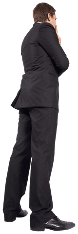 Thoughtful Businessman in Black Suit on Transparent Background