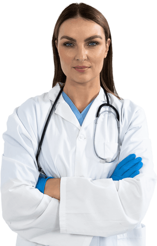 Transparent confident female healthcare professional with stethoscope