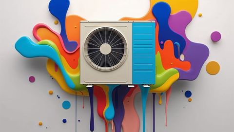 Colorful air conditioner with abstract paint splashes