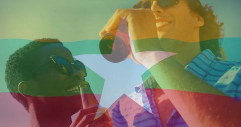 Relaxed Friends Enjoying Drinks Under Sun