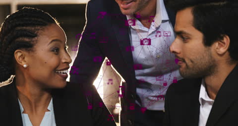 Diverse Team Collaborating with Digital Network Visualization