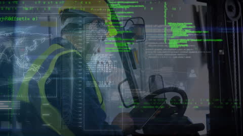 Engineer with Digital Tablet and Data Overlay in Vehicle