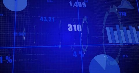 Futuristic Blue Analytics Dashboard Displaying Grid Mesh Numeric Labels Waveform Crosshair