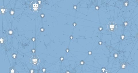 Robot icons on blue background representing artificial intelligence concepts