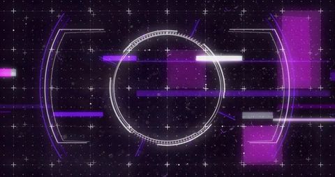 Futuristic hud ring with neon purple glitch grid and cyberpunk scanlines