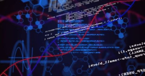 Abstract Digital DNA Helix with Hexagonal Patterns and Code