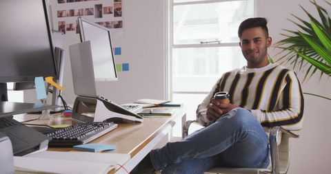 Asian Professional Relaxing During Coffee Break in Modern Office - Download Free Stock Images Pikwizard.com