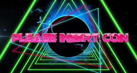 Retro Neon Please Insert Coin Game Screen