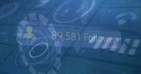 Digital display of follower count with futuristic interface