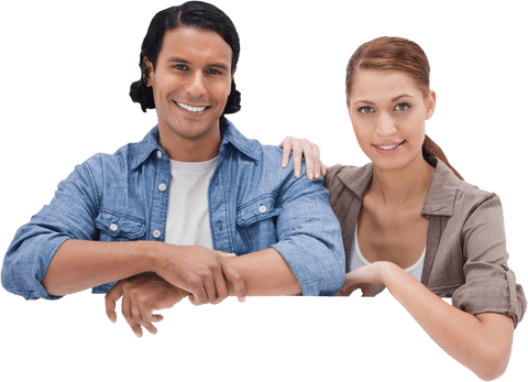 smiling couple showing blank card on transparent background - Download Free Stock Videos Pikwizard.com