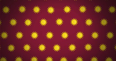 Yellow suns on red background reflecting ecological themes