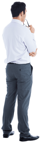 Transparent Back View Pensive Caucasian Businessman Isolated on White Background