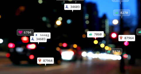 City Traffic with Animated Social Media and Data Icons