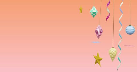 Colorful New Year's Decorations on Pink Background