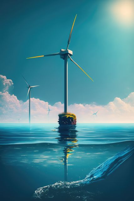 Offshore Wind Turbines in Calm Ocean with Clear Sky - Download Free Stock Images Pikwizard.com