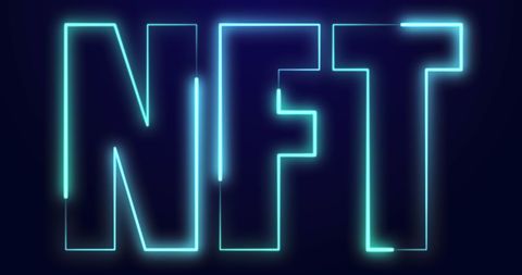 Glowing Neon NFT Text on Blue Digital Background - Download Free Stock Images Pikwizard.com