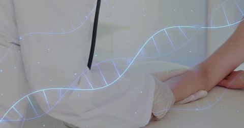 Doctor Examining Patient with DNA Holographic Overlay